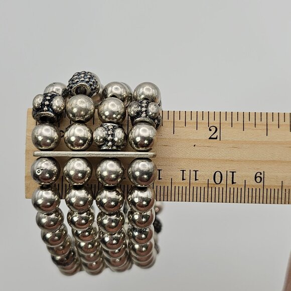 Silver Beaded Bracelet Multistrand Cross Faith Religious Grunge Rock Christian - Picture 16 of 16